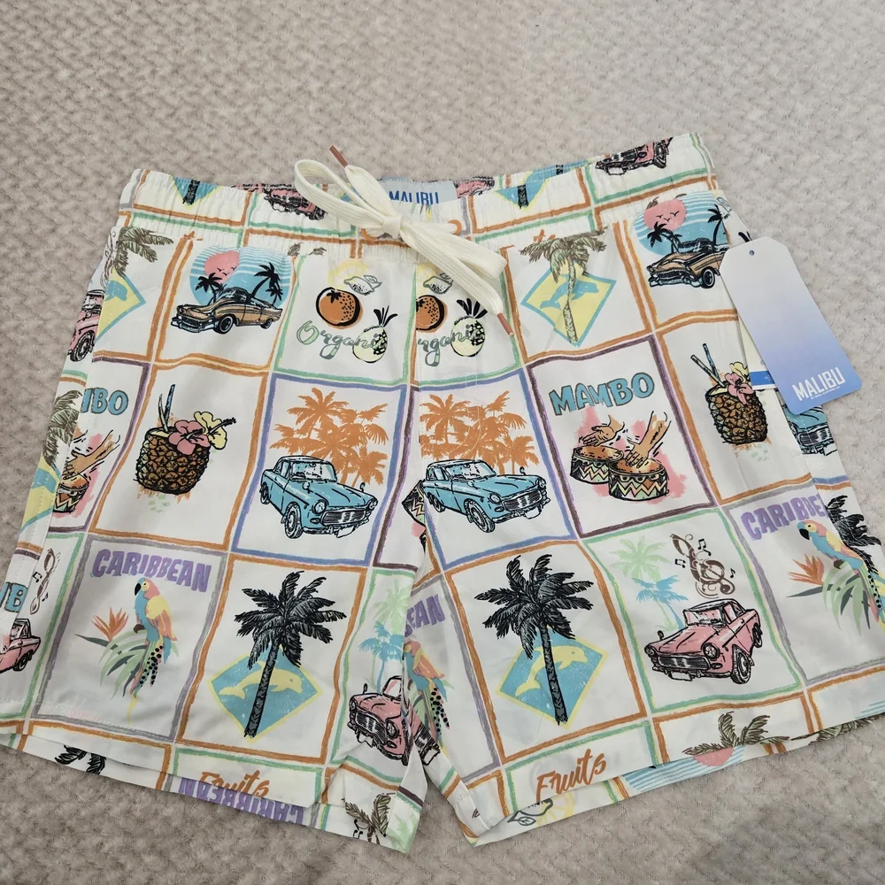 Malibu Caribbean Tropical Swim Trunks Beach Shorts Medium